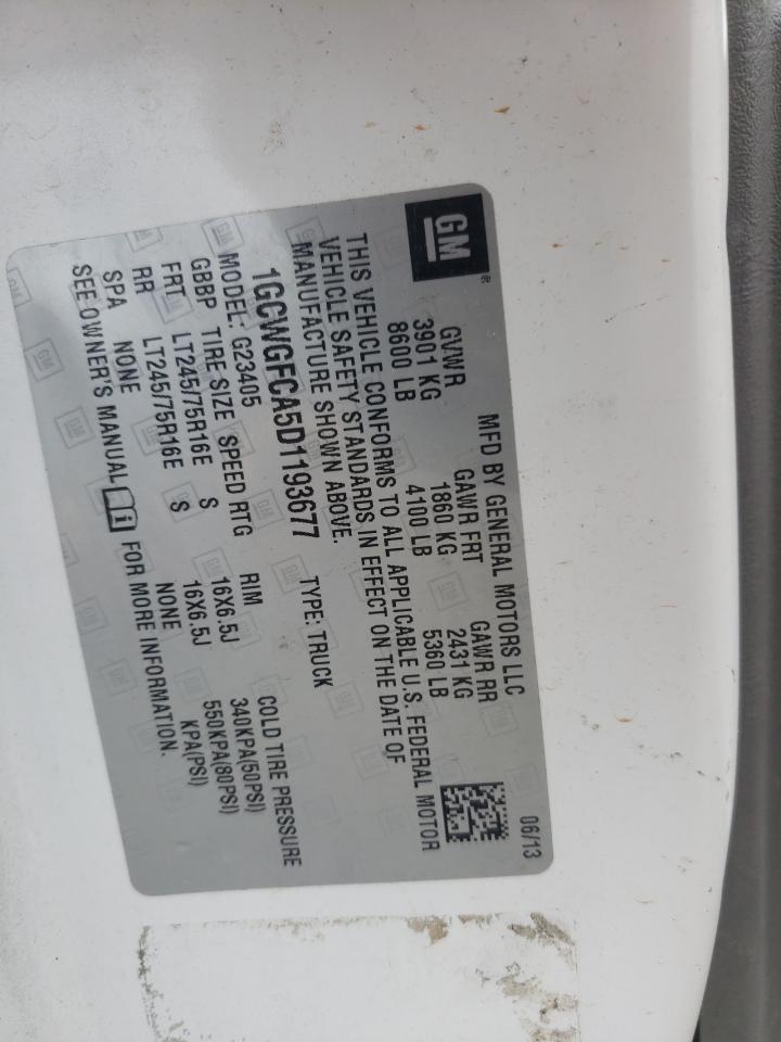 2013 Chevrolet Express G2500 VIN: 1GCWGFCA5D1193677 Lot: 58527695