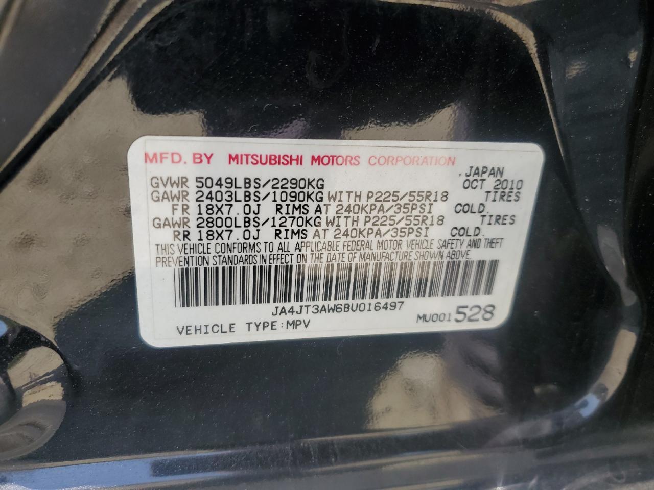 2011 Mitsubishi Outlander Se VIN: JA4JT3AW6BU016497 Lot: 55199615