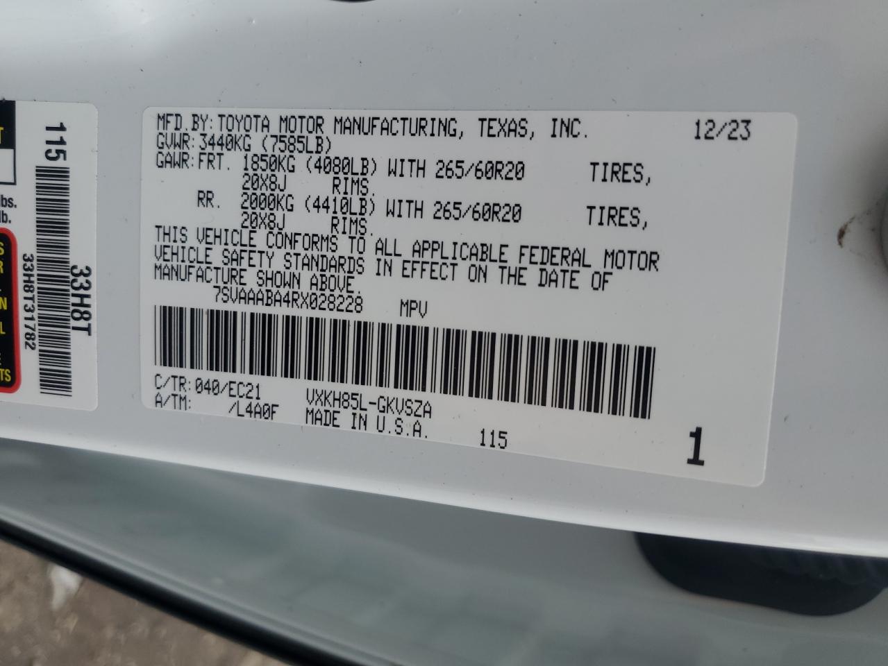 2024 Toyota Sequoia Sr5 VIN: 7SVAAABA4RX028228 Lot: 57059315
