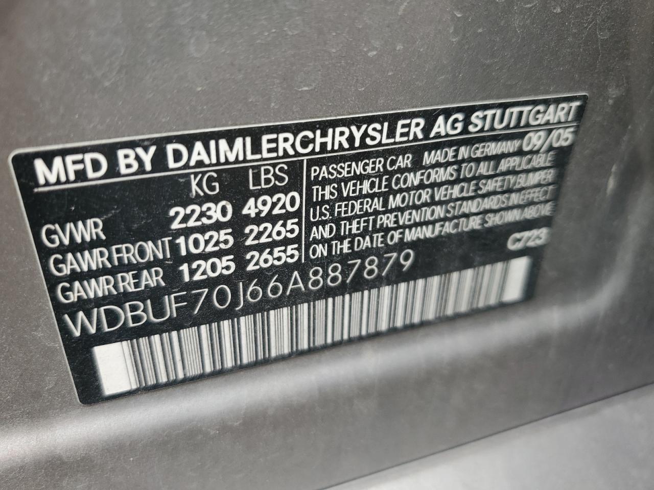 2006 Mercedes-Benz E 500 VIN: WDBUF70J66A887879 Lot: 57706985