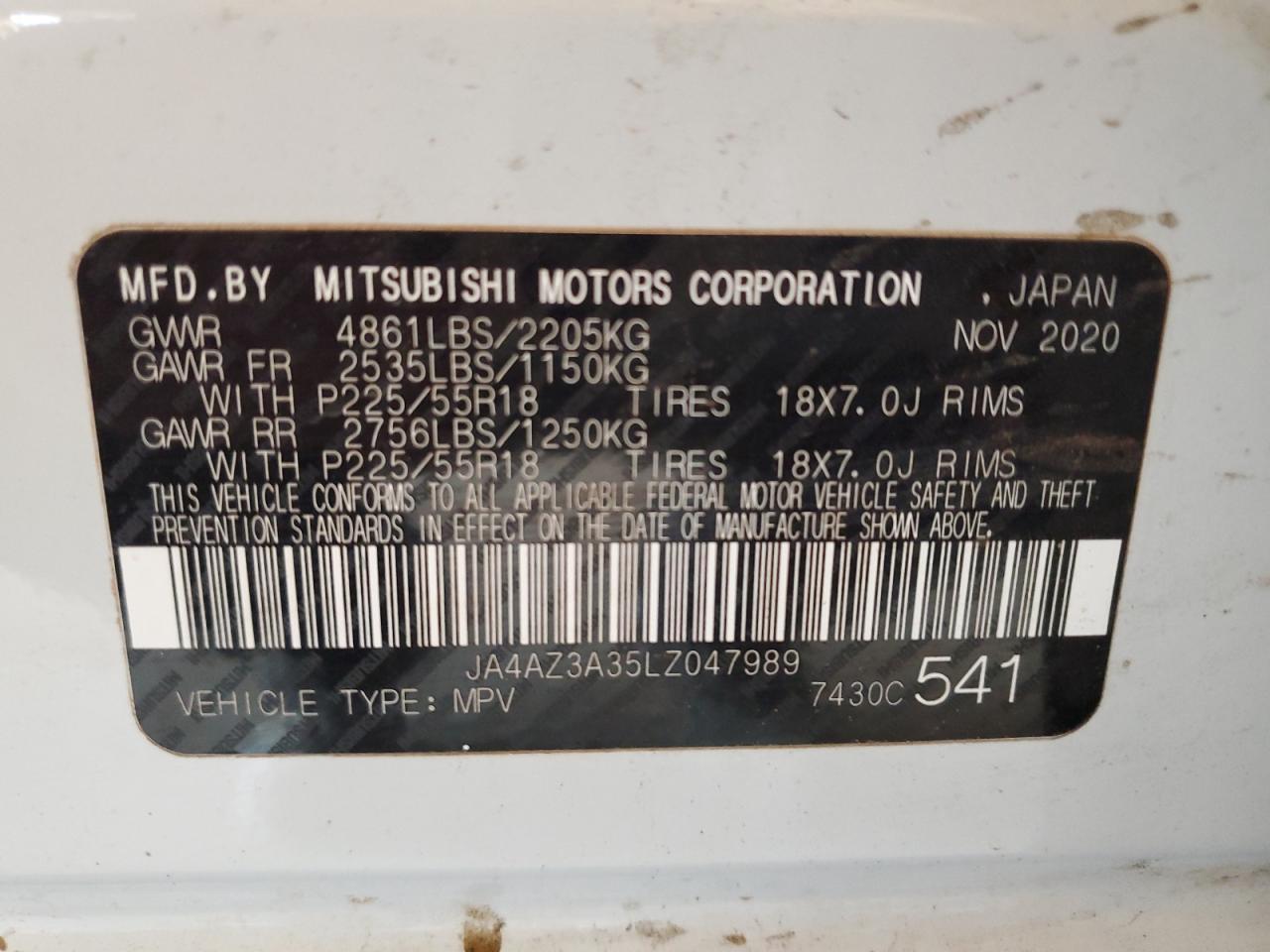 2020 Mitsubishi Outlander Se VIN: JA4AZ3A35LZ047989 Lot: 58199465