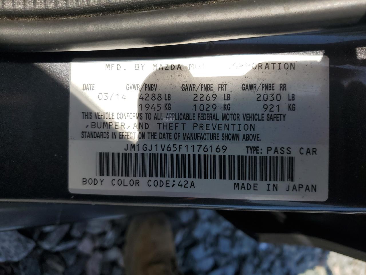 2015 Mazda 6 Touring VIN: JM1GJ1V65F1176169 Lot: 56460435