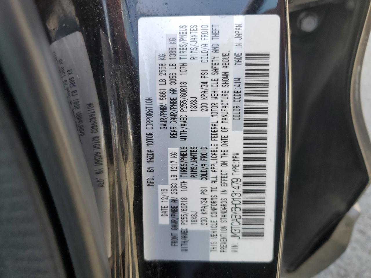 2017 Mazda Cx-9 Sport VIN: JM3TCABY6H0131479 Lot: 57178805