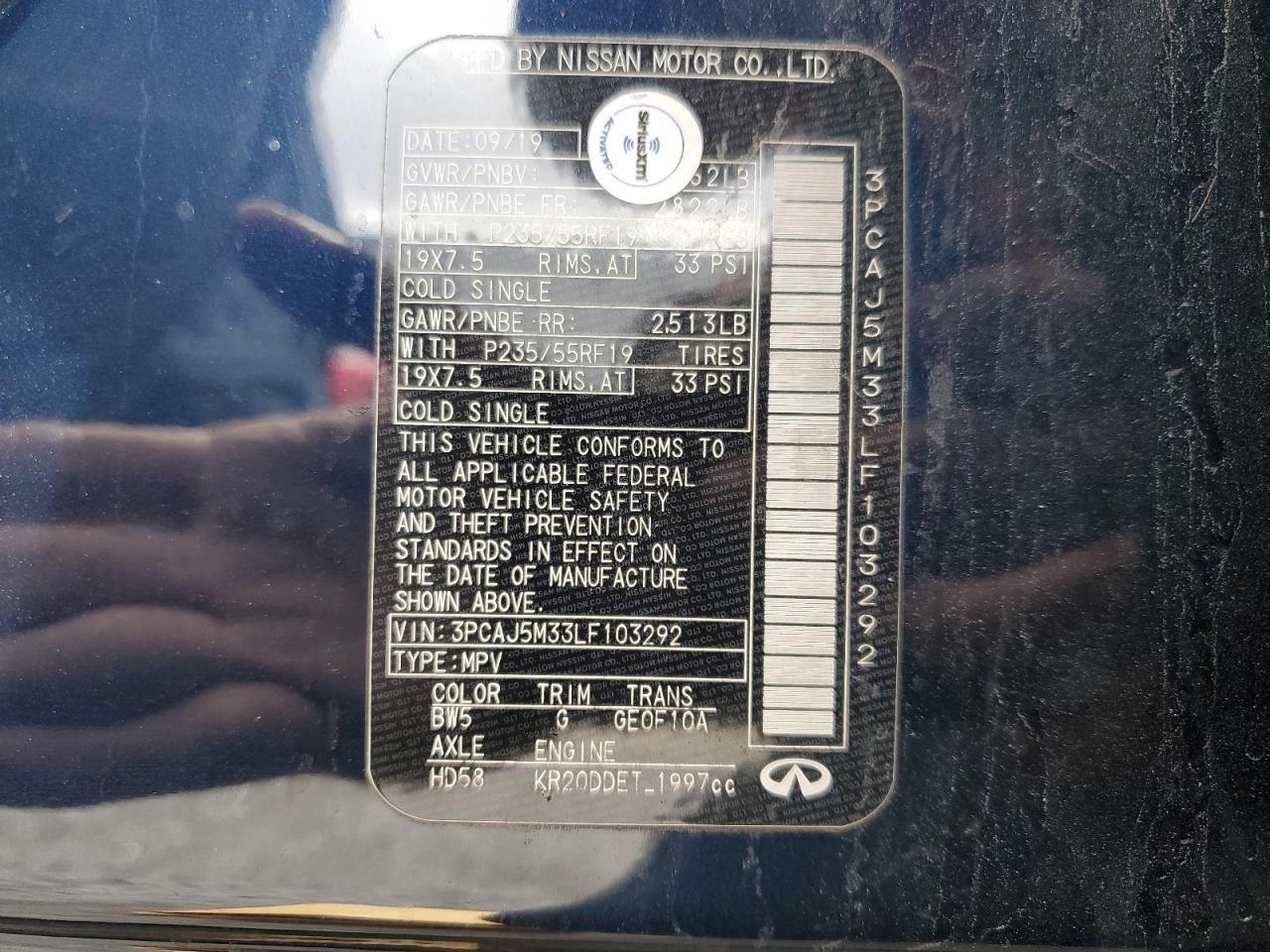 2020 Infiniti Qx50 Pure VIN: 3PCAJ5M33LF103292 Lot: 57533745