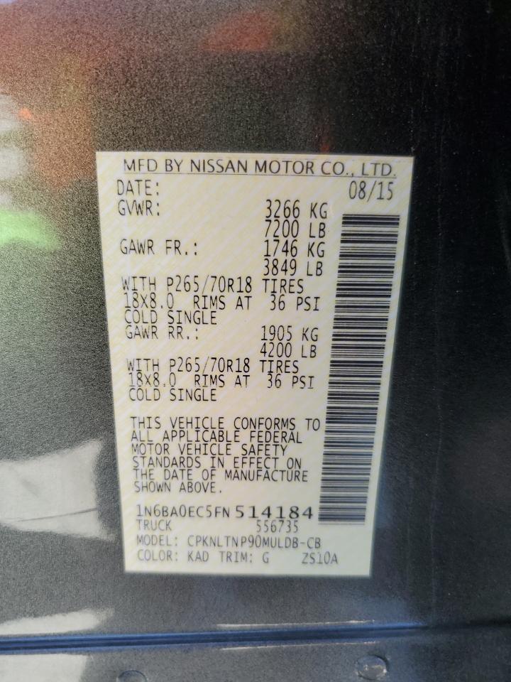 2015 Nissan Titan S VIN: 1N6BA0EC5FN514184 Lot: 56721065