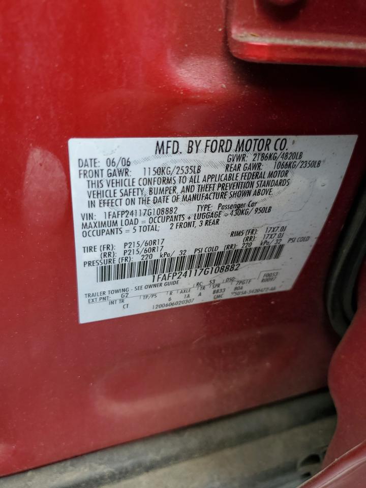2007 Ford Five Hundred Sel VIN: 1FAFP24117G108882 Lot: 57325835