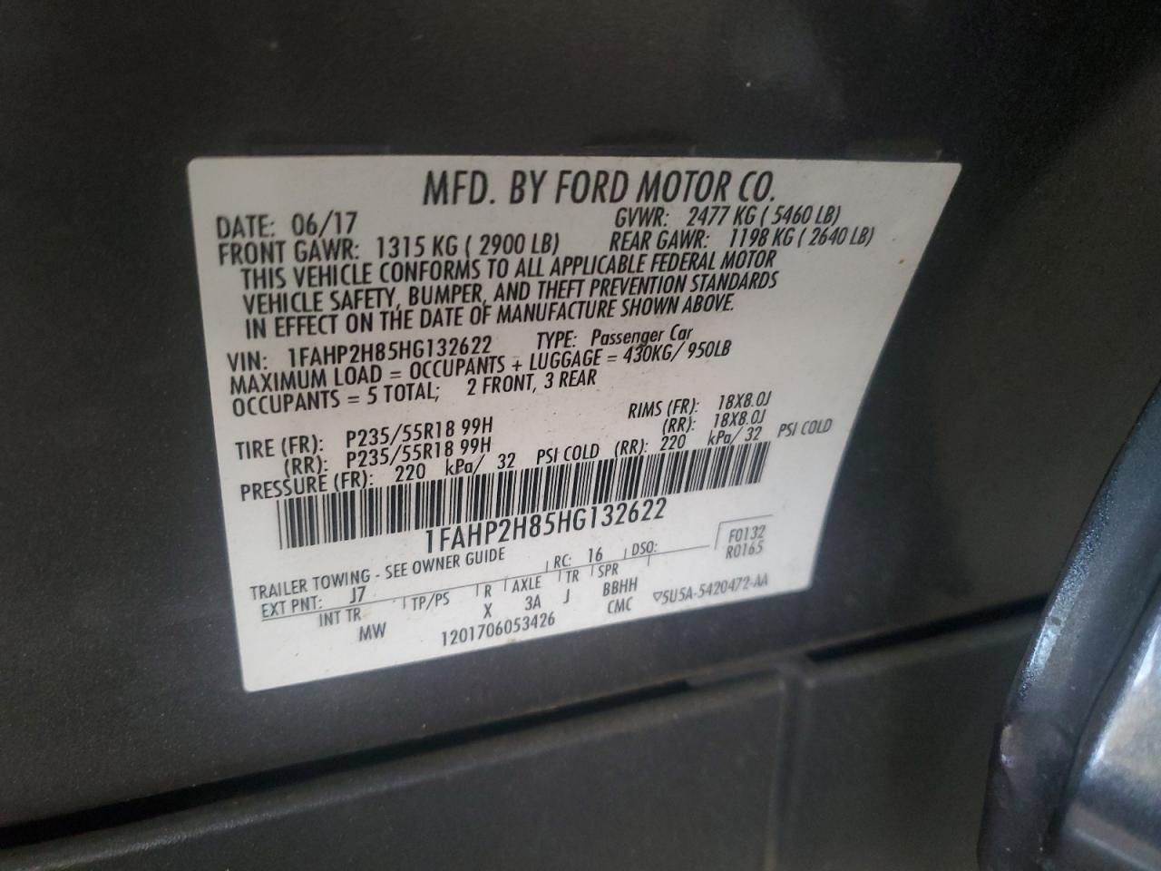 2017 Ford Taurus Sel VIN: 1FAHP2H85HG132622 Lot: 56742765