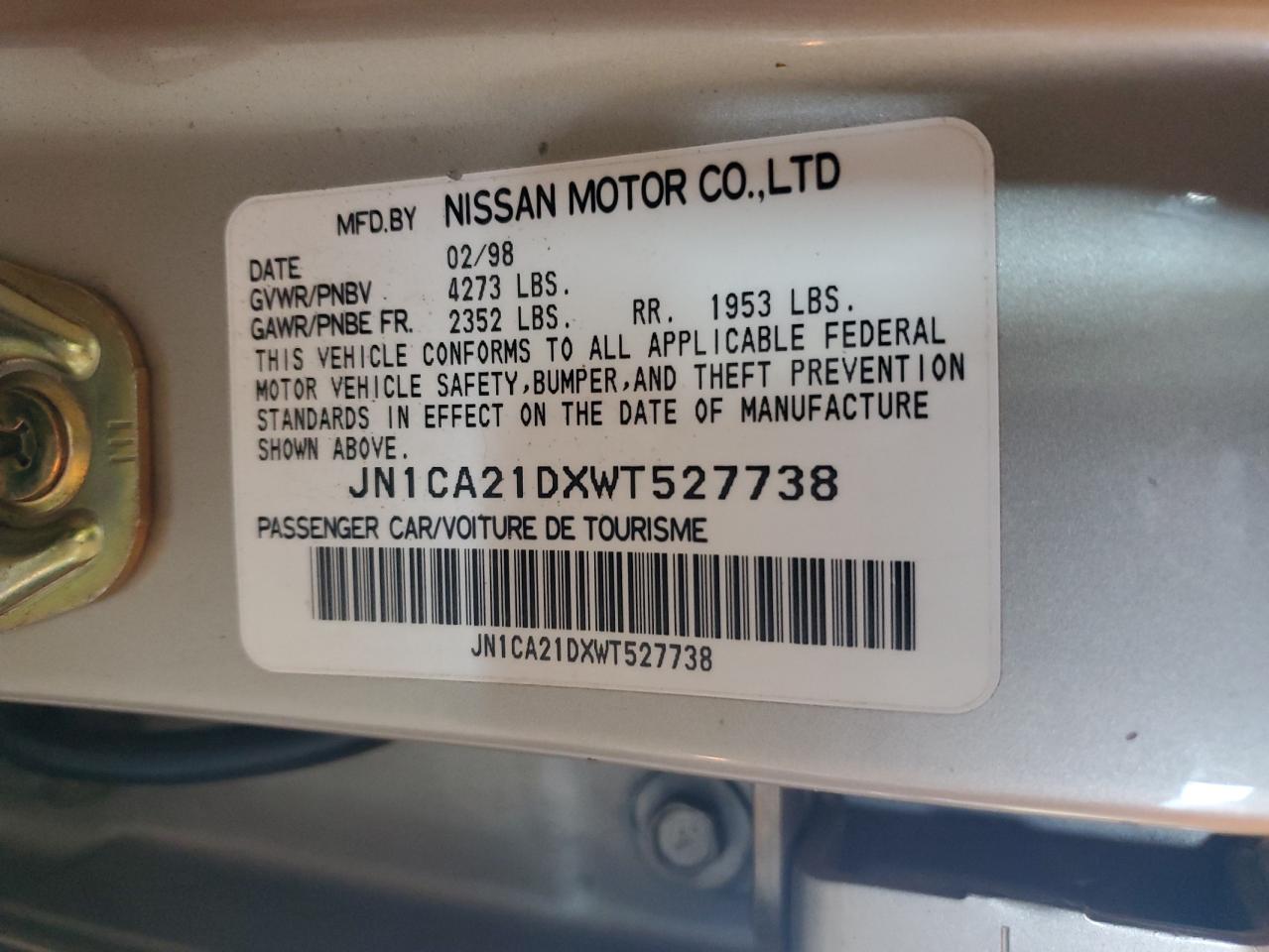 1998 Nissan Maxima Gle VIN: JN1CA21DXWT527738 Lot: 57276725