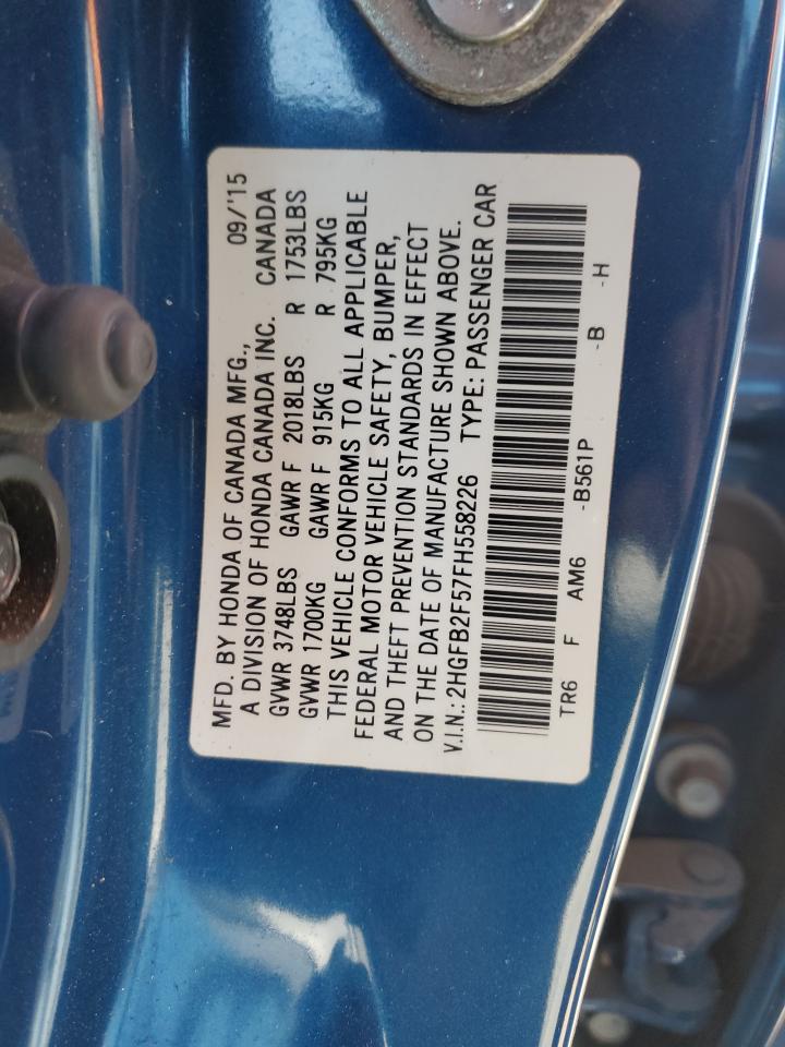2015 Honda Civic Lx VIN: 2HGFB2F57FH558226 Lot: 54951525