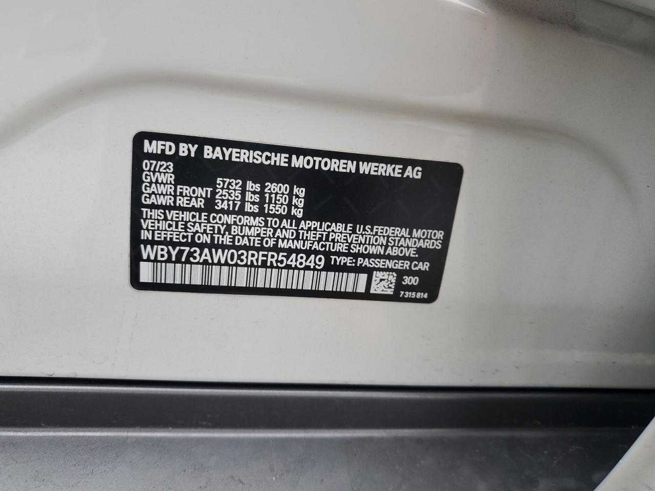 2024 BMW I4 Edrive 40 VIN: WBY73AW03RFR54849 Lot: 55149845