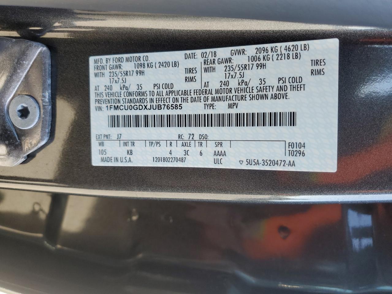 2018 Ford Escape Se VIN: 1FMCU0GDXJUB76585 Lot: 56695535