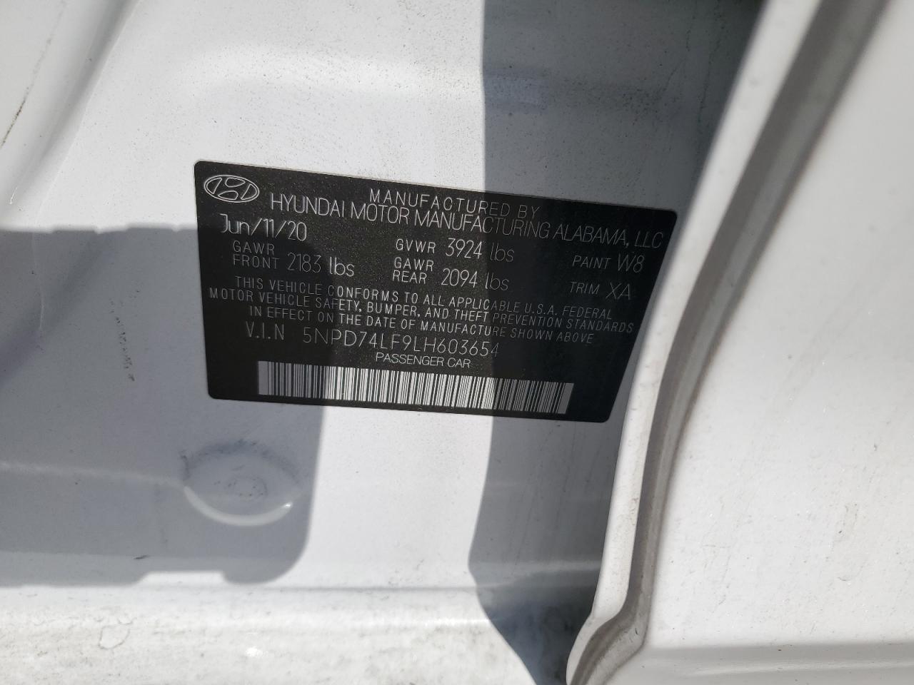 2020 Hyundai Elantra Se VIN: 5NPD74LF9LH603654 Lot: 56753355