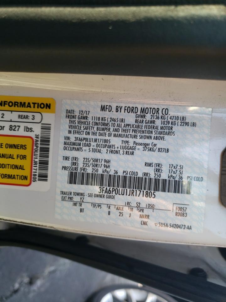2018 Ford Fusion Se Hybrid VIN: 3FA6P0LU1JR171805 Lot: 54025435