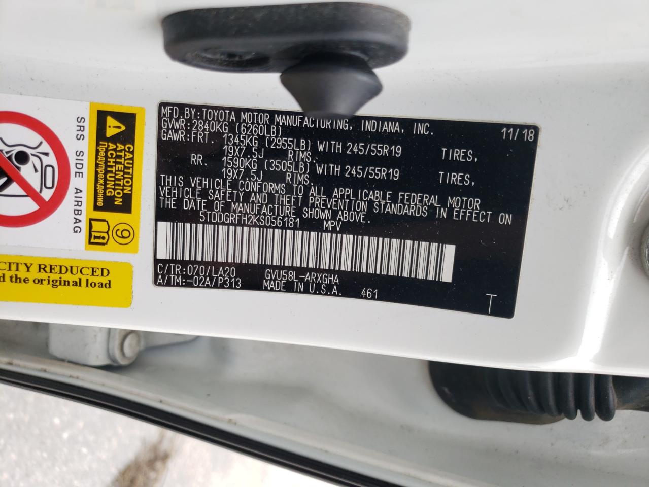 2019 Toyota Highlander Hybrid Limited VIN: 5TDDGRFH2KS056181 Lot: 56202795