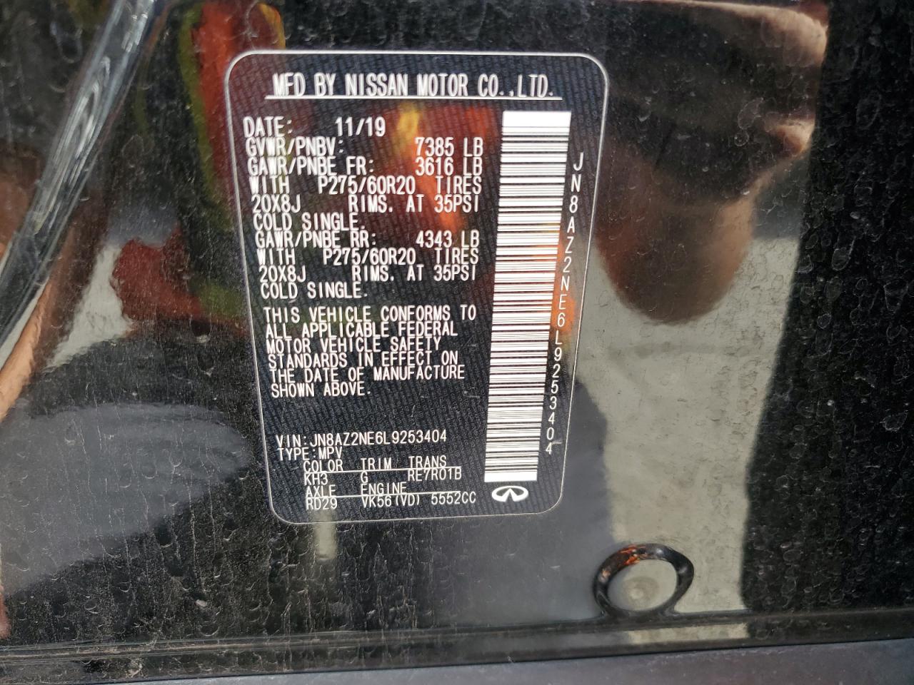 2020 Infiniti Qx80 Luxe VIN: JN8AZ2NE6L9253404 Lot: 56685395