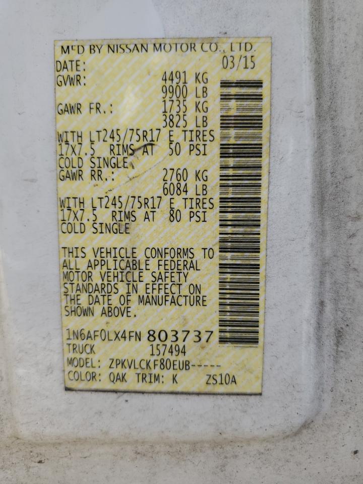 2015 Nissan Nv 2500 VIN: 1N6AF0LX4FN803737 Lot: 57260295