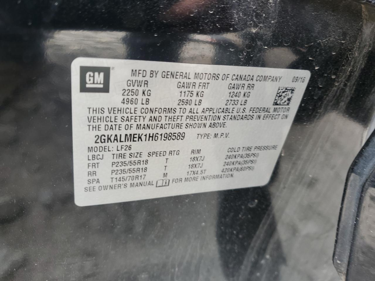 2017 GMC Terrain Sle VIN: 2GKALMEK1H6198589 Lot: 57100505