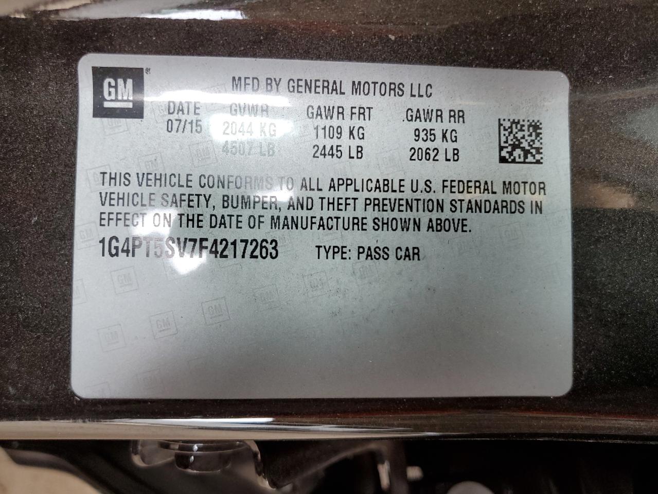 2015 Buick Verano Premium VIN: 1G4PT5SV7F4217263 Lot: 56500535