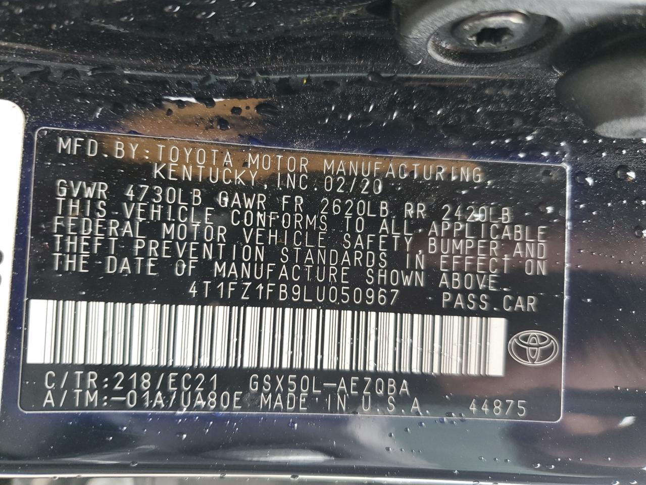 2020 Toyota Avalon Xse VIN: 4T1FZ1FB9LU050967 Lot: 56163365