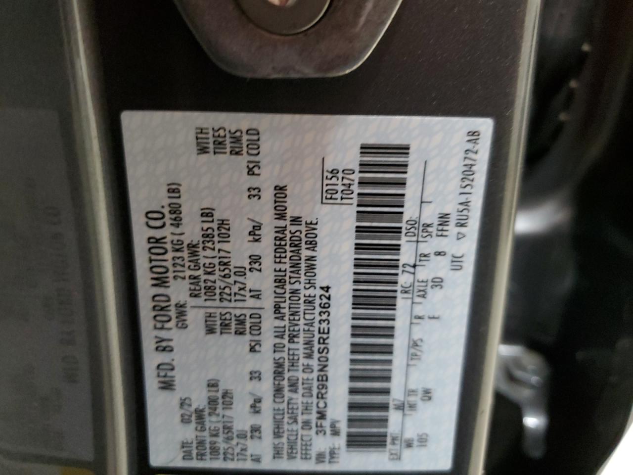 2025 Ford Bronco Sport Big Bend VIN: 3FMCR9BN0SRE33624 Lot: 56043425