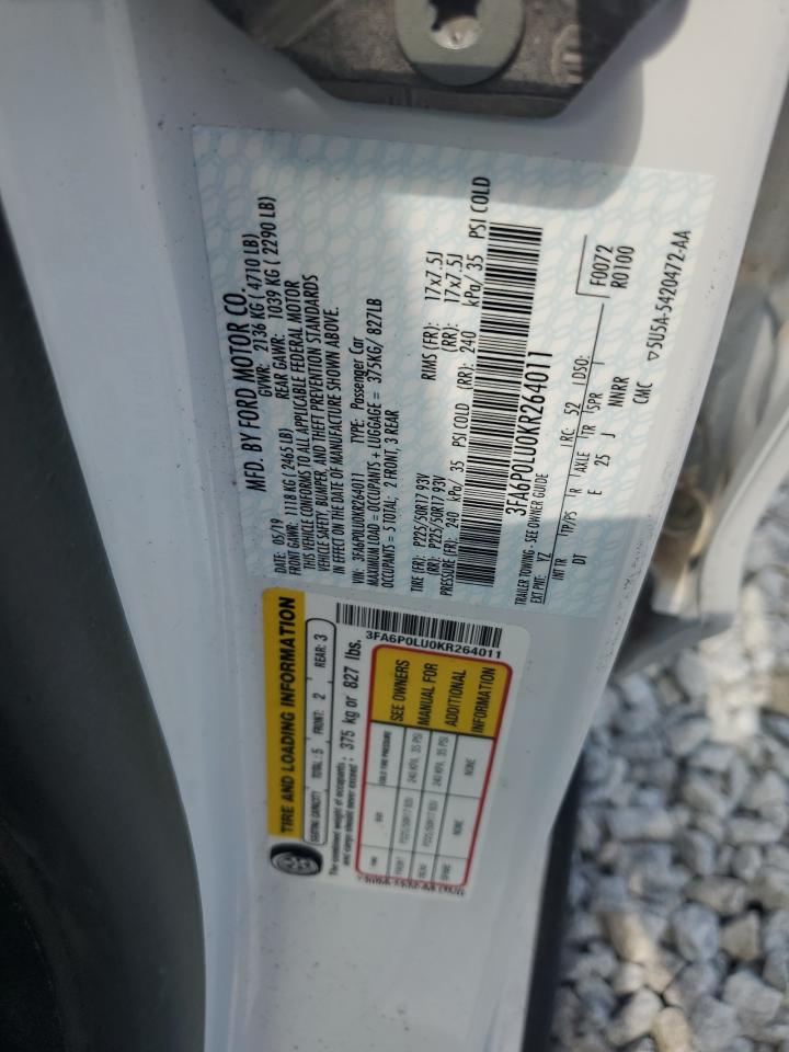 2019 Ford Fusion Se VIN: 3FA6P0LU0KR264011 Lot: 56827185