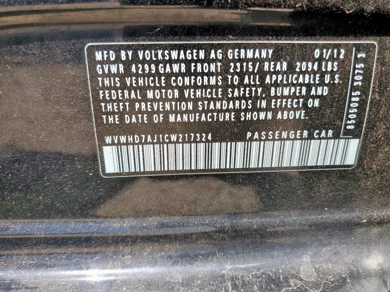 2012 Volkswagen Gti VIN: WVWHD7AJ1CW217324 Lot: 56984135