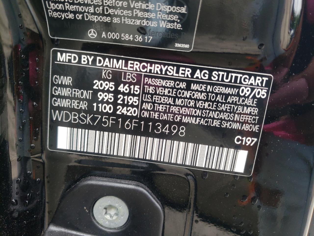 2006 Mercedes-Benz Sl 500 VIN: WDBSK75F16F113498 Lot: 56672655