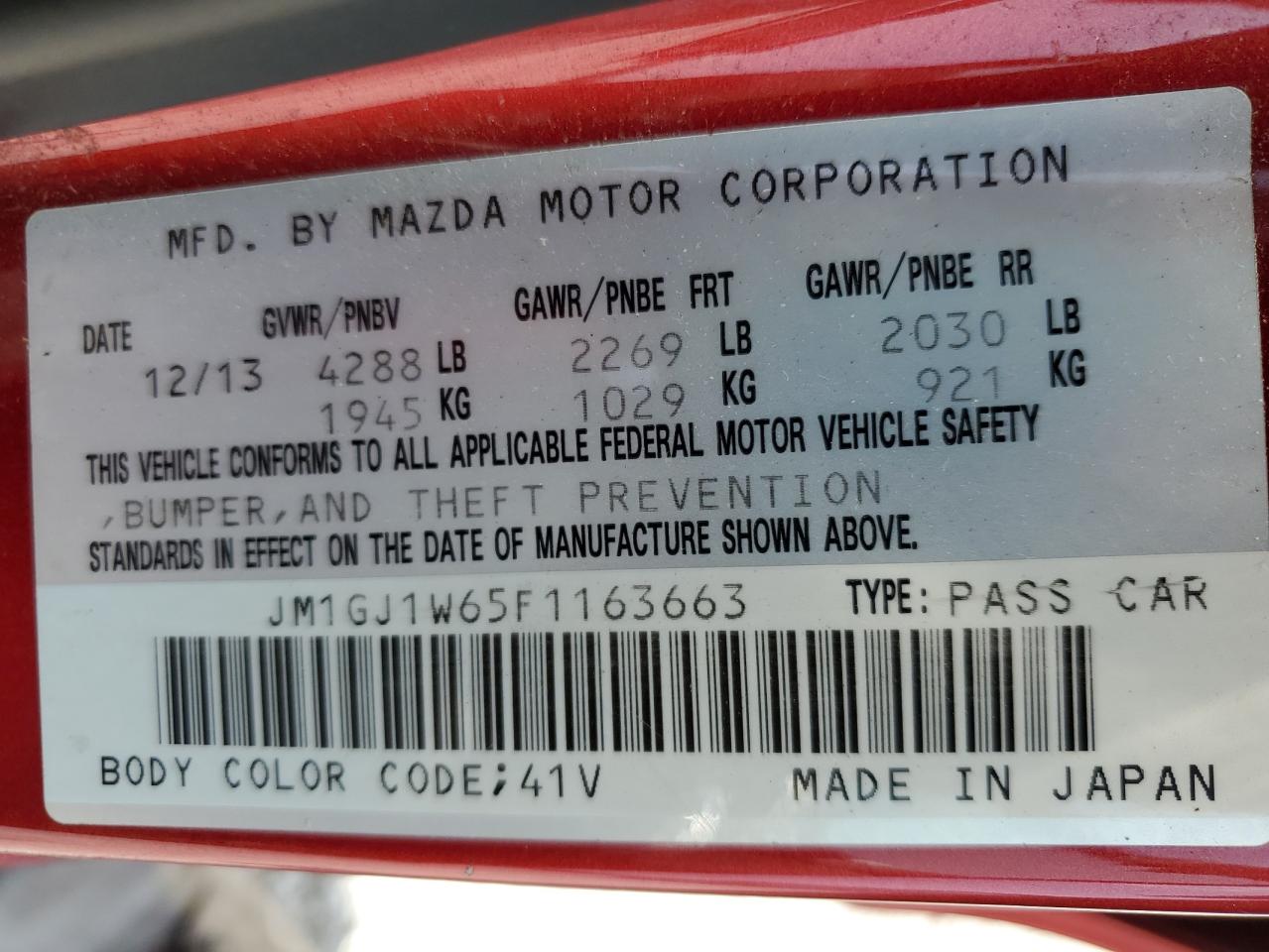 2015 Mazda 6 Grand Touring VIN: JM1GJ1W65F1163663 Lot: 56638785