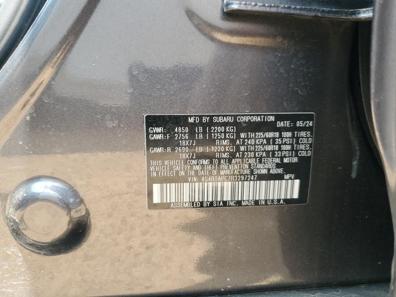 2024 Subaru Outback Touring VIN: 4S4BTAPC7R3297247 Lot: 56681195