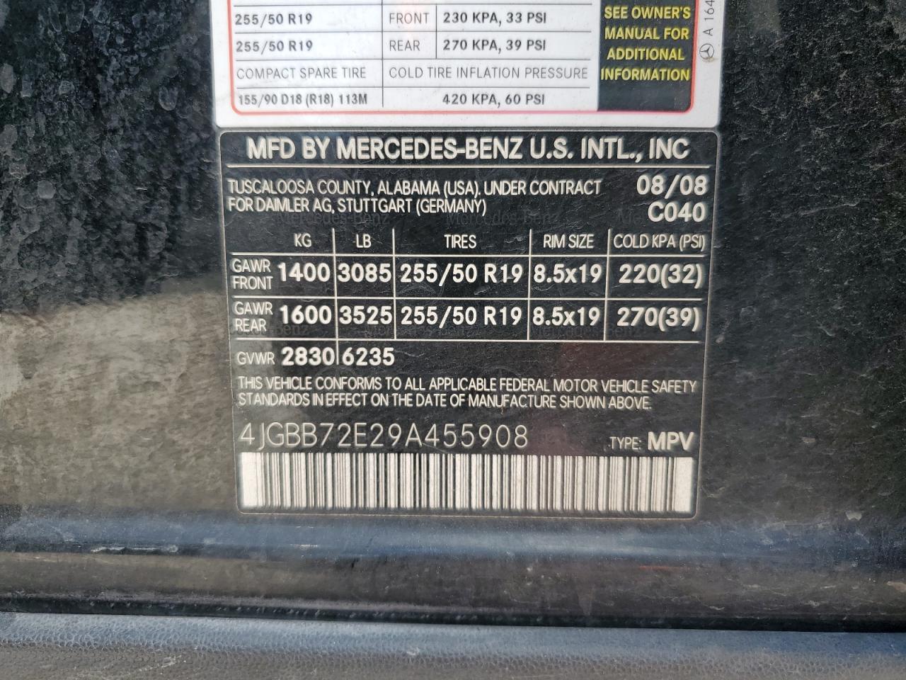 2009 Mercedes-Benz Ml 550 VIN: 4JGBB72E29A455908 Lot: 56920915