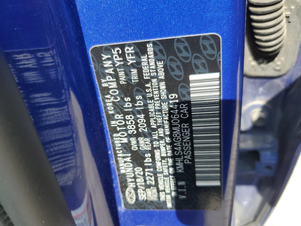 2021 Hyundai Elantra Sel VIN: KMHLS4AG8MU064419 Lot: 56318225