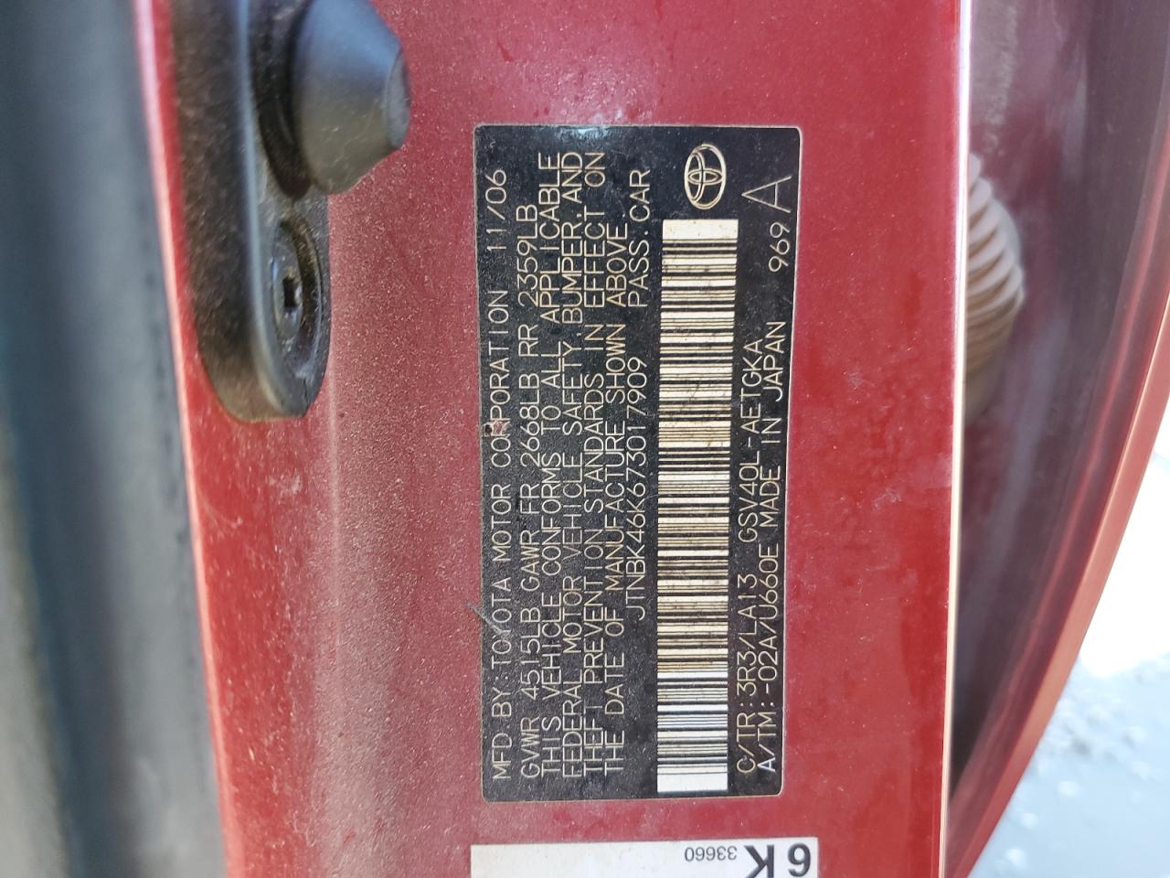 2007 Toyota Camry Le VIN: JTNBK46K673017909 Lot: 57996065