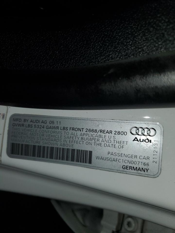 2012 Audi A7 Prestige VIN: WAUSGAFC1CN007166 Lot: 55560855