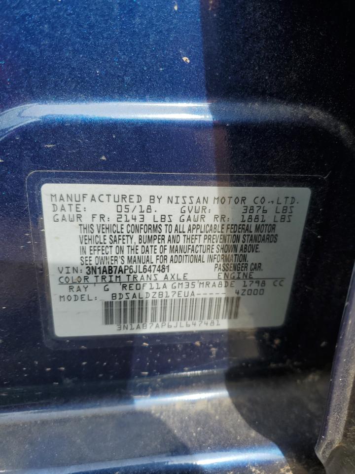 2018 Nissan Sentra S VIN: 3N1AB7AP6JL647481 Lot: 56827545