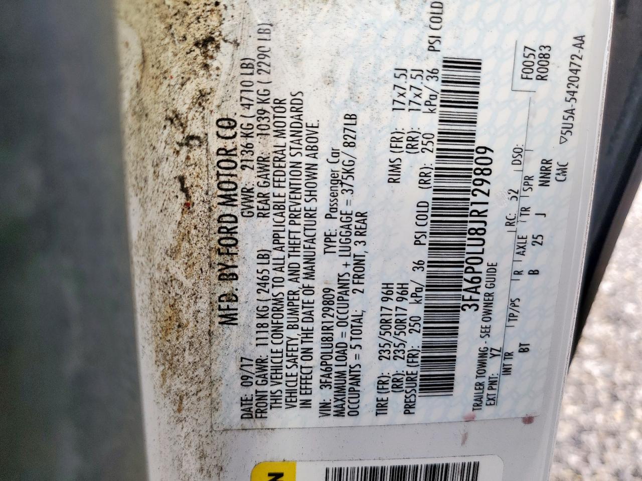 2018 Ford Fusion Se Hybrid VIN: 3FA6P0LU8JR129809 Lot: 54037875