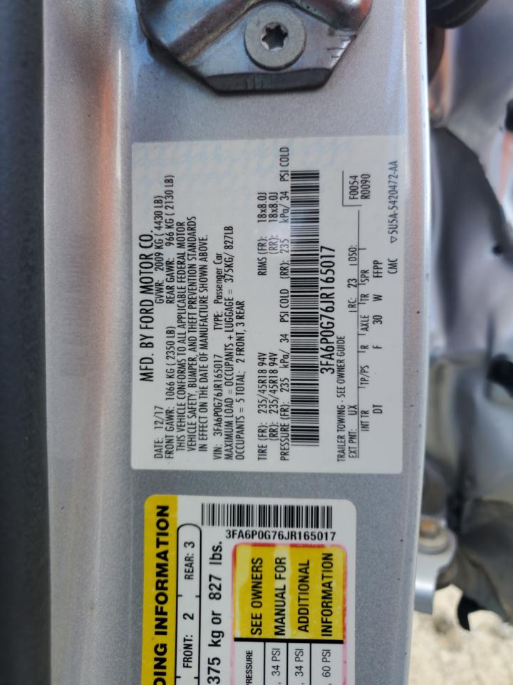 2018 Ford Fusion S VIN: 3FA6P0G76JR165017 Lot: 91982035