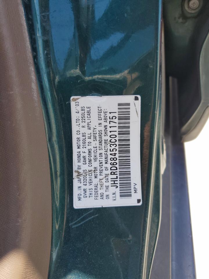 2003 Honda Cr-V Lx VIN: JHLRD68453C011751 Lot: 55539325