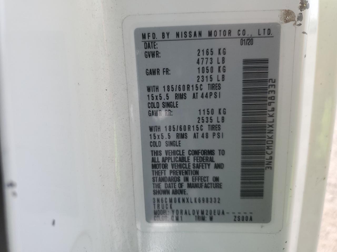 2020 Nissan Nv200 2.5S VIN: 3N6CM0KNXLK698332 Lot: 56296155