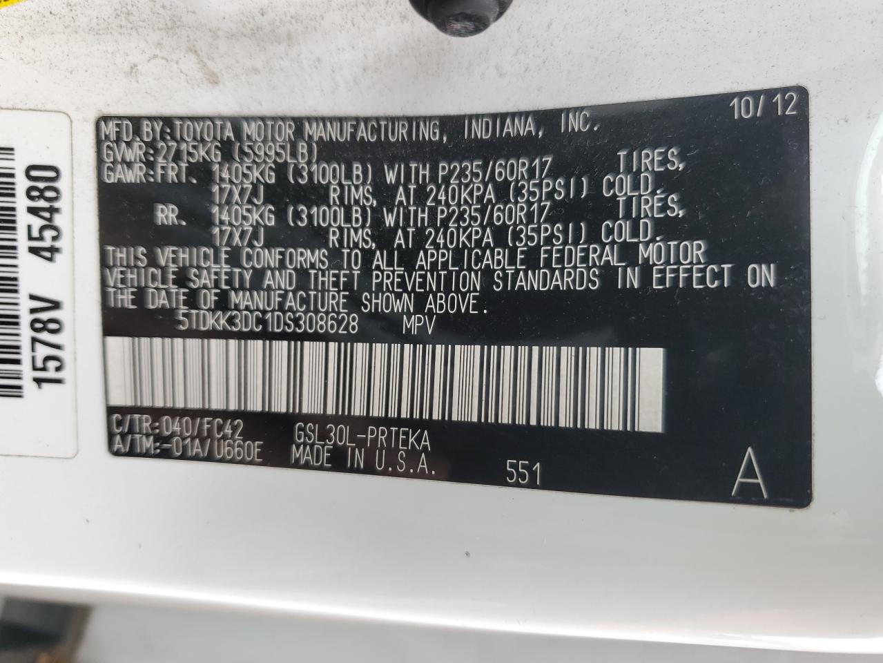 2013 Toyota Sienna Le VIN: 5TDKK3DC1DS308628 Lot: 56775845