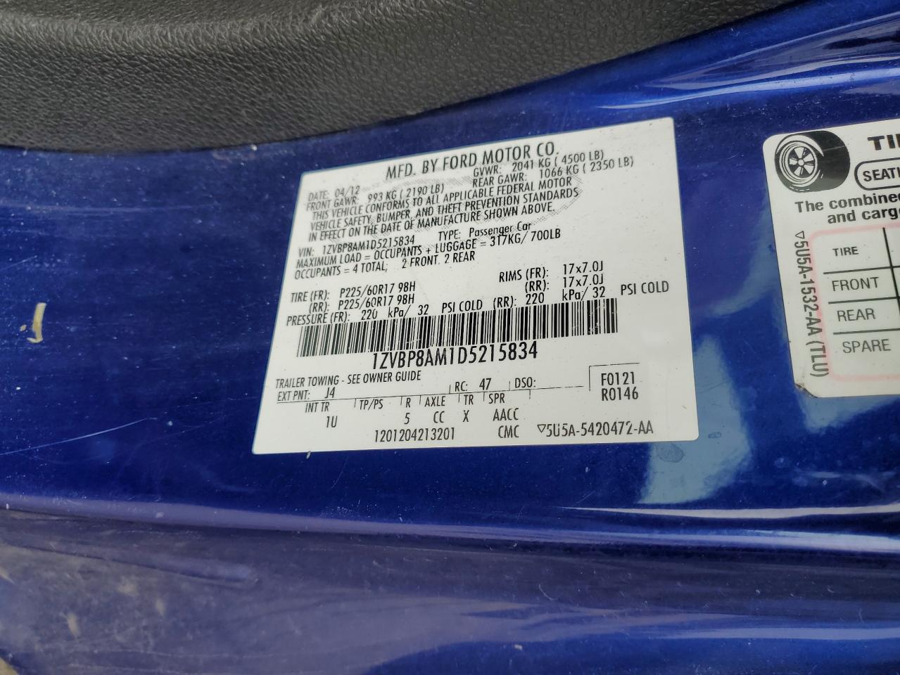 2013 Ford Mustang VIN: 1ZVBP8AM1D5215834 Lot: 56864785