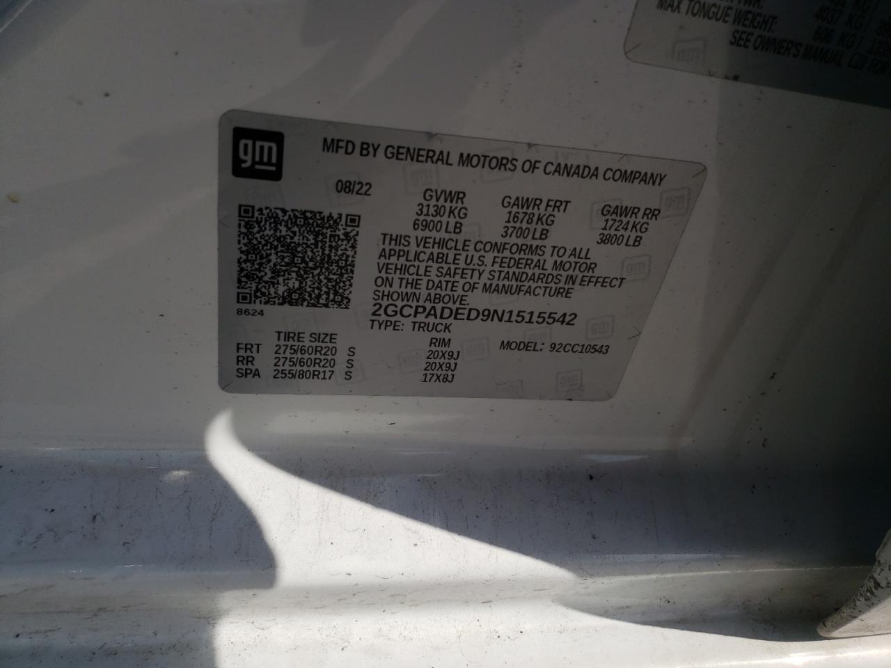 2022 Chevrolet Silverado C1500 Rst VIN: 2GCPADED9N1515542 Lot: 56848055