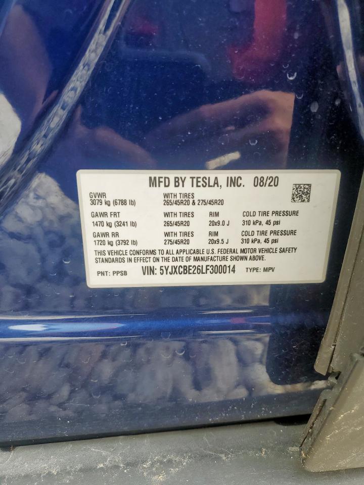 2020 Tesla Model X VIN: 5YJXCBE26LF300014 Lot: 58075665