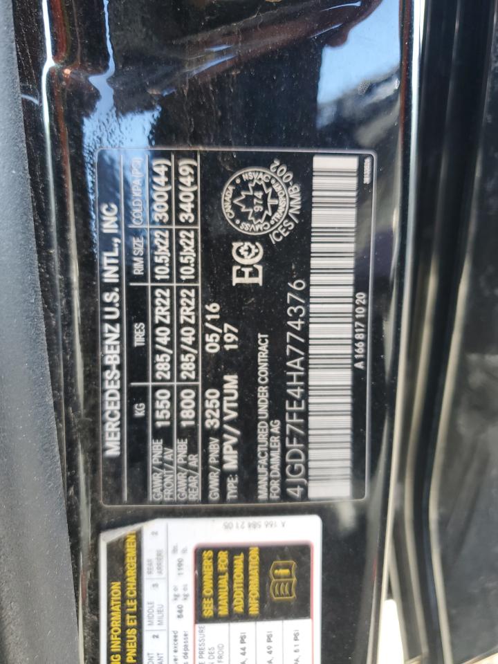 2017 Mercedes-Benz Gls 63 Amg 4Matic VIN: 4JGDF7FE4HA774376 Lot: 55956585