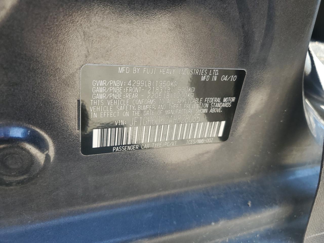 2010 Subaru Impreza 2.5I Premium VIN: JF1GH6B62AH828085 Lot: 57647295