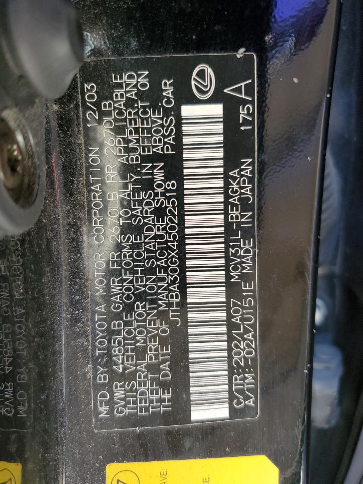 2004 Lexus Es 330 VIN: JTHBA30GX45022518 Lot: 56410805