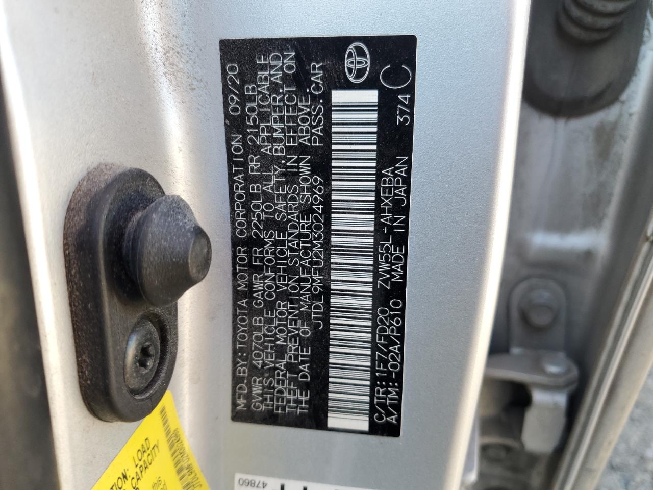 2021 Toyota Prius Le VIN: JTDL9MFU2M3024969 Lot: 57458635