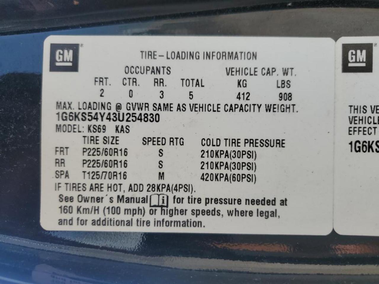 2003 Cadillac Seville Sls VIN: 1G6KS54Y43U254830 Lot: 57318295