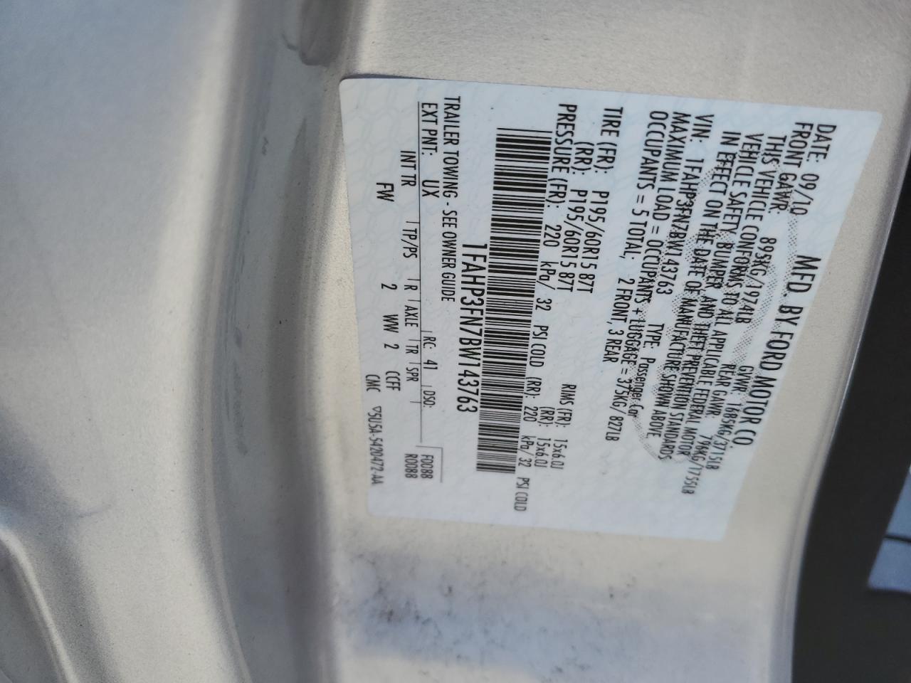 2011 Ford Focus Se VIN: 1FAHP3FN7BW143763 Lot: 56884875