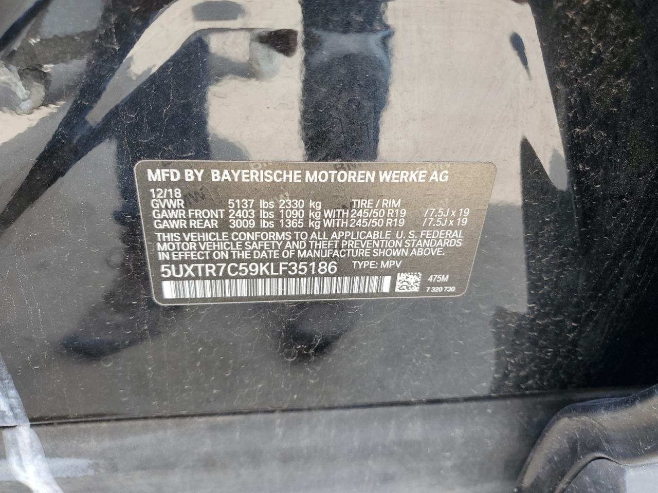 2019 BMW X3 Sdrive30I VIN: 5UXTR7C59KLF35186 Lot: 56517345