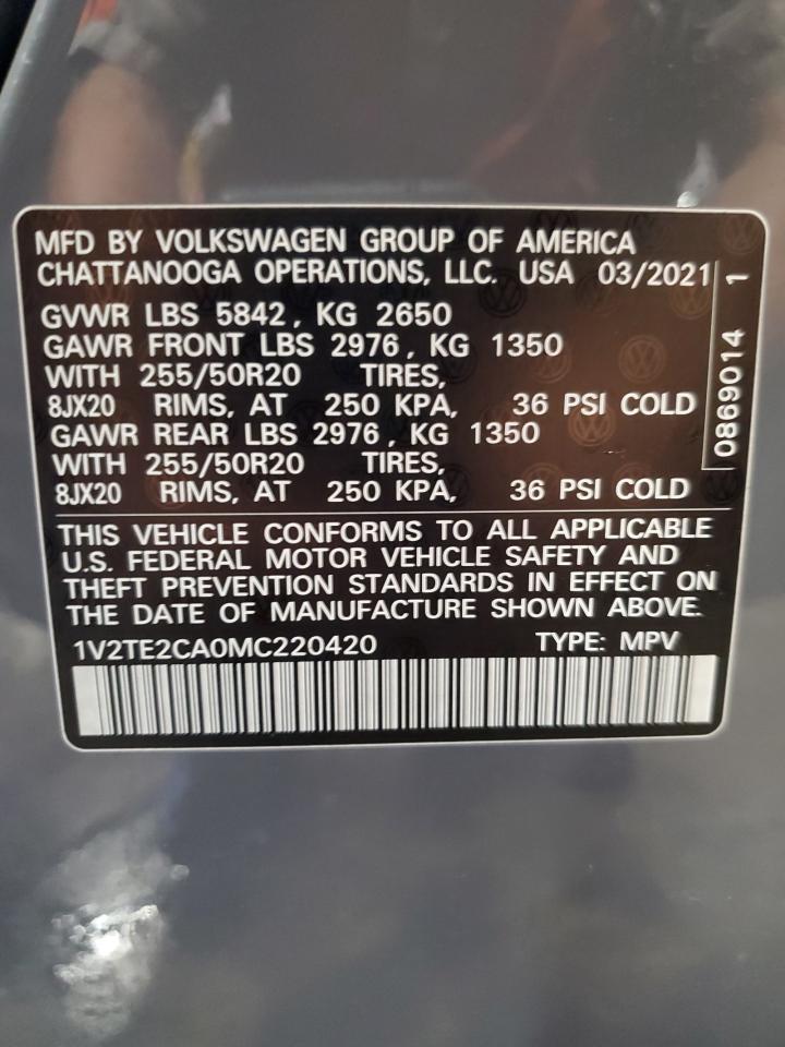 2021 Volkswagen Atlas Cross Sport Sel Premium VIN: 1V2TE2CA0MC220420 Lot: 56583215